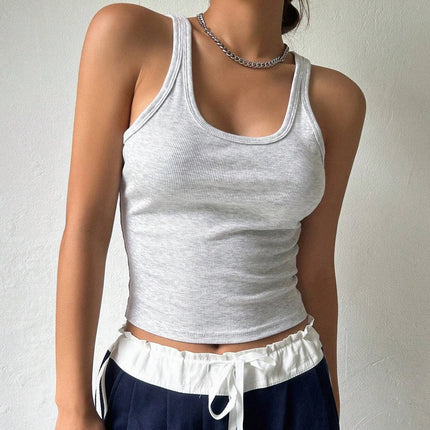 Solid Color Crop Fashion Street Women Square Collar Wide Straps Fitness Tank Top Camisole Breathable Cool Summer Tops  Female