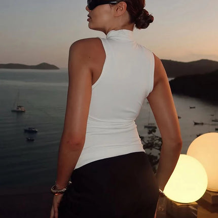 Weird Puss Metal Knot Tank Tops Women 2025 Summer Solid Pleated Sleeveless Stretch Simple Basic Streetwear Skinny Casual Vest
