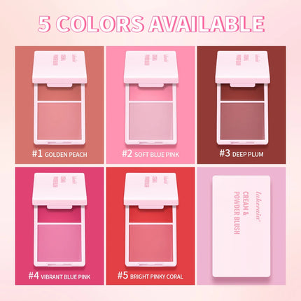 Creme & Powder Blush Duo Long Wearing Matte & Dewy Finish High Pigment Pink Candy Peach Blush Palette Vibrant Orange Red Blush
