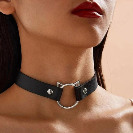 PU Leather Women Fashion Necklace Street Style Bdsm Bondage Erotic Collar Gothic Fetish Couple's Date or Nightclub Accessory