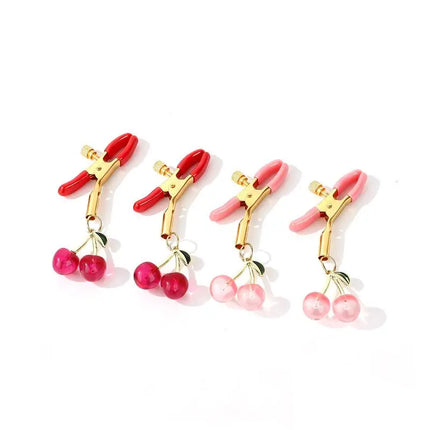 Amour NookCute Cherry Pendant Nipple Clamps 1 Pairs Adjustable Soft Silicone Tip Gold Plated Perfect For Couple Intimate Fun