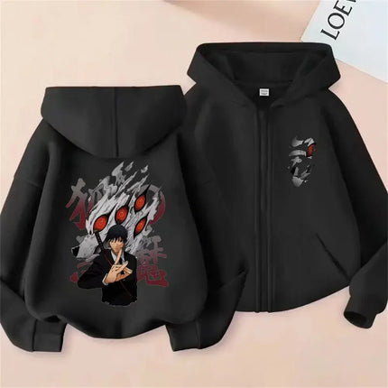 Anime Chainsaw Man Washed Retro Zipper Hoodie Cartoon Denji Pochita Funny Graphic Zip Up Jacket Men Women Manga Oversized Coat