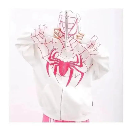 Hip Hop Men Hoodie Flocked Spider Hooded Coat Spring Autumn New Gothic Style Full Zip Up Hoodies Women y2k Sweatshirt