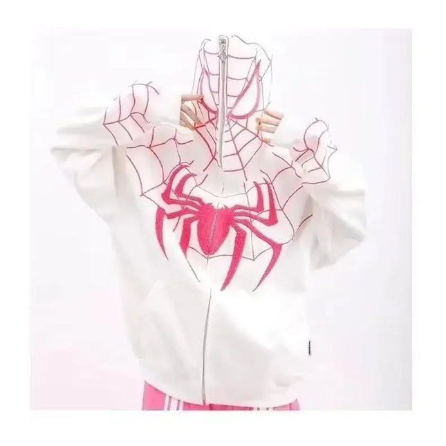 Hip Hop Men Hoodie Flocked Spider Hooded Coat Spring Autumn New Gothic Style Full Zip Up Hoodies Women y2k Sweatshirt