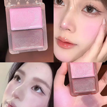Cappuvini Double Water Glow Blush Cream Hydrating Blusher with Fine Shimmer Natural Makeup Effect Blush Palette