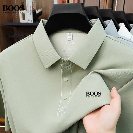 Men's Premium Ice Silk Short-Sleeved Polo Shirts, New Fashionable Casual Breathable Smooth and Cool Top