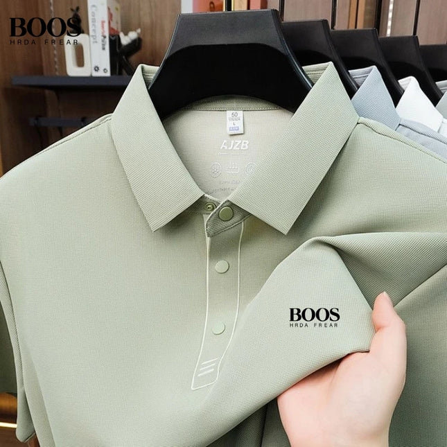 Men's Premium Ice Silk Short-Sleeved Polo Shirts, New Fashionable Casual Breathable Smooth and Cool Top
