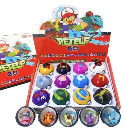 12PCS Pokemon Pokeball Blind Box Mini Figure Random Assortment PVC Capsule Toy Gashapon Collectible Birthday Gift Party Favor