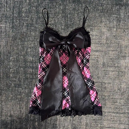 Y2K Cute distinctive Printed pattern sling Retro Lovely bow decoration Halter Tops Fashionable and casual Summer Chic Camisole