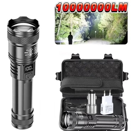 High-power Led Flashlight USB Rechargeable Torch with Display Zoomable Light with Battery Camping Hiking Lantern Emergency Lamp