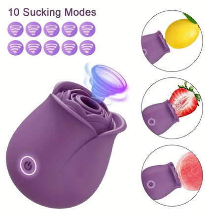 Rose Clitoral Sucker Vibrator for Women 10 Modes Powerful Suction Waterproof USB Rechargeable Silent Silicone Adult Sex Toy