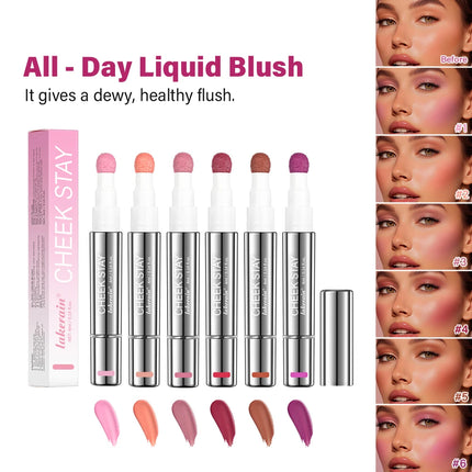 Cheek Blusher All-Day Liquid Blush Long-Lasting Buildable Ultra-Blendable Blush Liquid New Sponge Applicator Cheek Stain Makeup