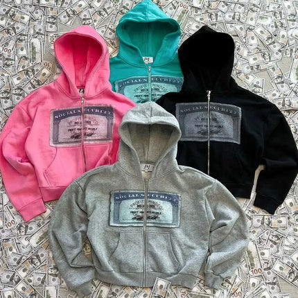 Hip-hop retro autumn casual zipper hoodie personalized pattern print Harajuku street style men's and women's sweatshirt y2k