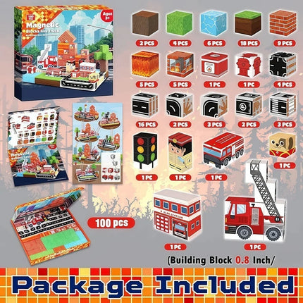 Creative Building Blocks Magnetic City firefighter World Set for Boy Age 3+ Architectural DIY Model Street View Children