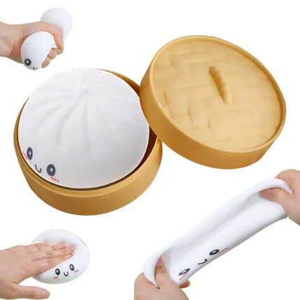 Colorful Dumpling Squishes Stress Balls Fidget Sensory Toys Simulation Food Squishies Bun with Steamer Fake Buns Fidget Toy