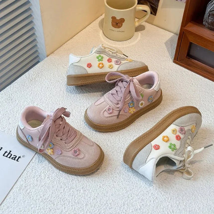 PU Leather Sport Shoes For Children Korean Style Teenager Kid's Sneakers Waterproof Outdoor Girl's Tennis Footwear Casual Shoes