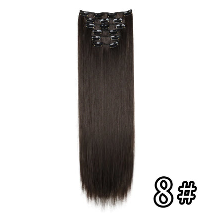 24 Inch Natural Hair Clips Synthetic Hair for Women Hair Tinsel Kit 16 Clips-on Hair in 6pcs Hair Extensions Wicks for Hair