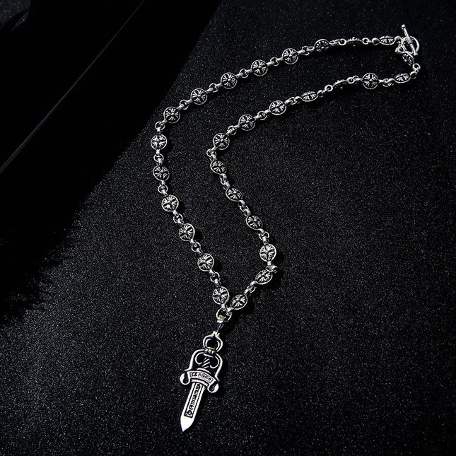 Vintage European Fashion Silver Barber Sword Pendant Electroplated Longsword Retro Style Accessory New