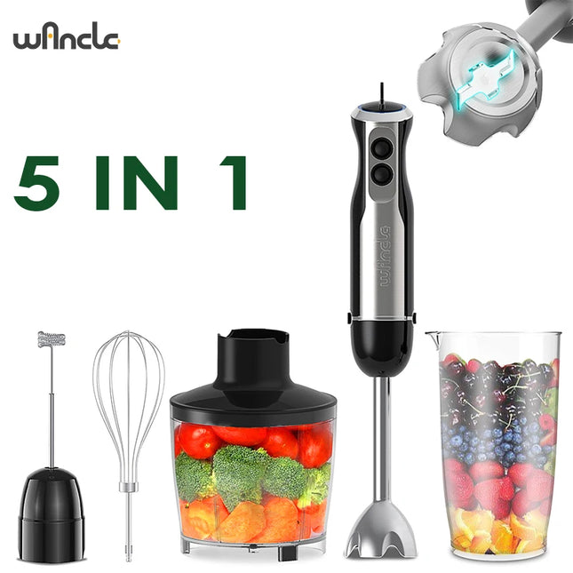 Wancle 5 in 1 Immersion Hand Blender 1000W Electric Mixer Portátil Elétrico for Kitchen Smoothies Egg Whisk Food Processor