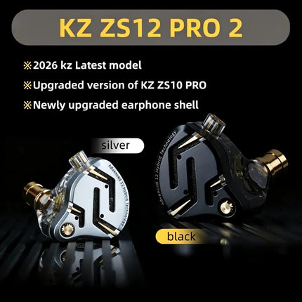 KZ ZS12 PRO 2 in Ear Monitor Headphones 5BA+1DD Hybrid Driver Earphones Gaming Musician Audiophile (Black without Microphone)