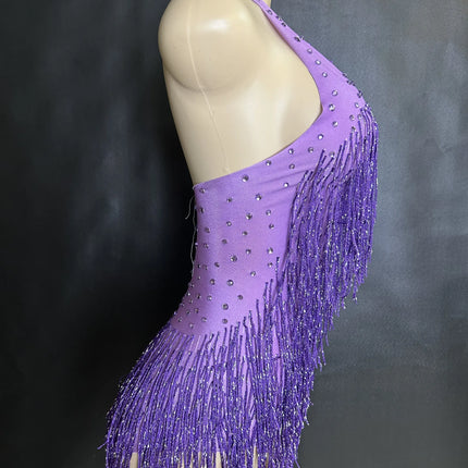 Sparkly Rhinestones Fringe Bodysuit Women Nightclub Party Dance Costume Stage Wear Sexy Tassel Leotard Performance Clothing 7G