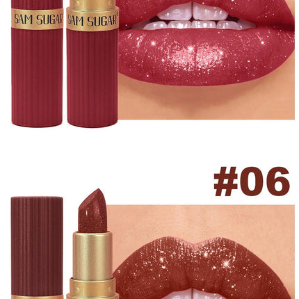 Nude Pink Luxurious Metallic Glitter Lipstick Long-Lasting Waterproof Non-Fade Shimmery Pearl Sparkling Brown Lip Gloss Makeup