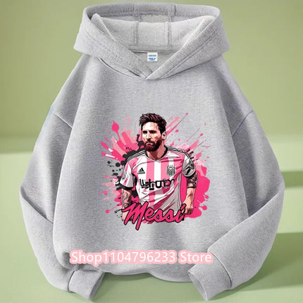 Messi Printed Children's Hooded Hoodie Plus Velvet Sweatshirt Casual Sportswear Pullover Black Top Boy and Girl Kid Baby Clothes