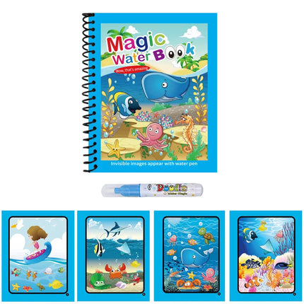 1pc Water Drawing Magical Book Reusable Kids Montessori Toy Coloring Book with Refillable Water Pen for Children's Education Toy
