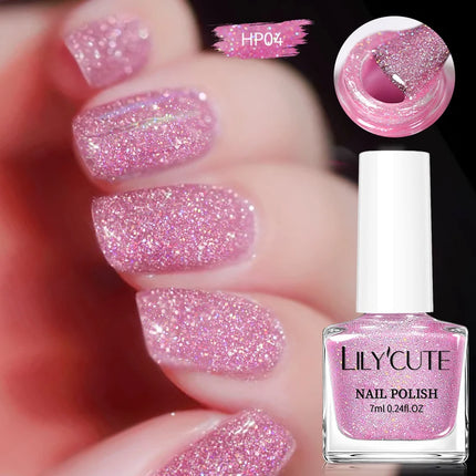 LILYCUTE 7ml Nail Polish Holographic Reflective Colorful Shining Effec Manicure Nail Art Varnish No Need Lamp Air Dry