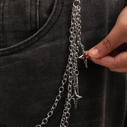 Fashion Punk Multilayer Metal Star Pendant Pant Chain Hip Hop Waist Keychain Jeans Chain Women Trendy Jewelry Accessories Gifts