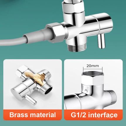 Brass 3 Way Diverter Valve Bidet Sprayer Kit with Stainless Steel Nozzle, G1/2 Shower/Faucet Adapter, Hose & Wall Mount