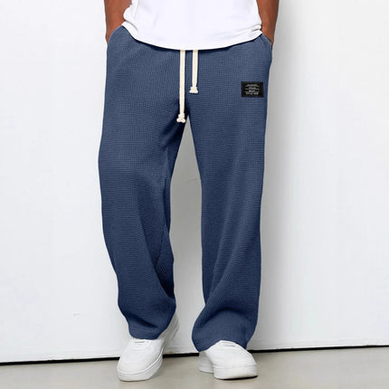 Men's spring-autumn trendy brand loose-fitting stretchy straight-leg sweatpants. Waffle fabric. Micro-bouncy sporty casual pants