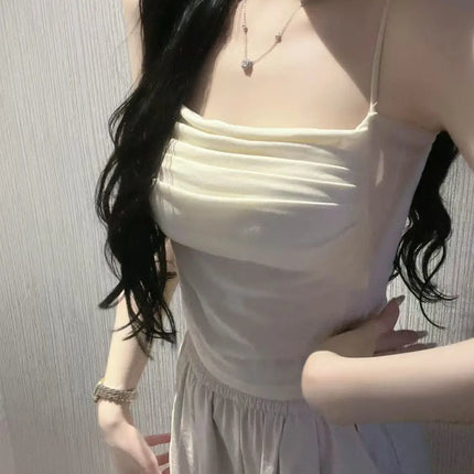 Design Sensation Beautiful Strap Vest Women's White with Chest Pad Outdoor Wear Slimming New Model Inner Match Base Shirt Cov...