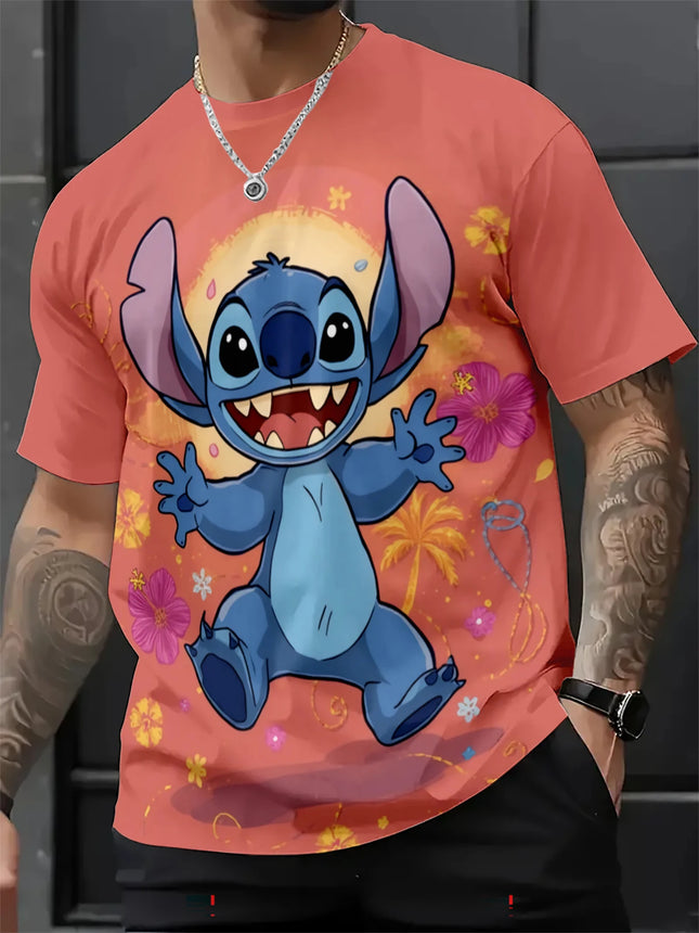 Men's Disney Lilo & Stitch Tropical Floral 3D Print T-shirt Casual Short Sleeve Tops