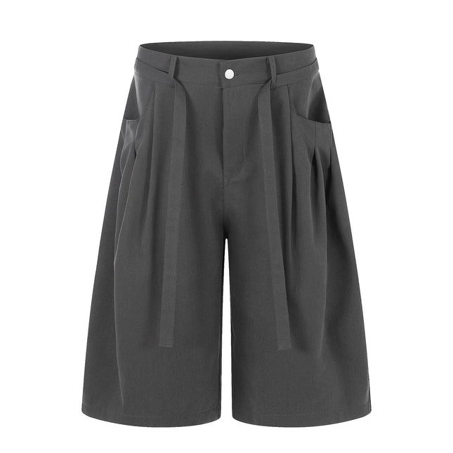 Mauroicardi Spring Summer Loose Soft Baggy Black Scimitar Wide Leg Shorts for Men High Waist Sashes Knee Length Pants Clothes