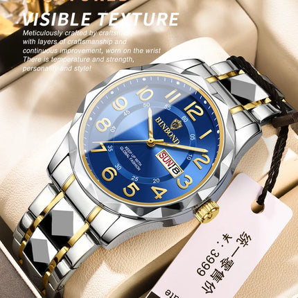 BINBOND Top Brand Luxury Men's Wristwatch Waterproof Luminous Date Week Men's Watches Stainless Steel Quartz Men's Watch Male reloj