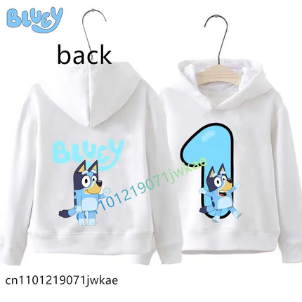 Boys Girls Casual Tops Birthday Party Wear Bluey Birthday Number Print Hoodie Kids 1-9Y Front Back Design Long Sleeve Sweatshir