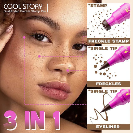 Double-end Freckles Stamp Pen Makeup 3-IN-1 Eyeliner Freckle Seal Waterproof Face Concealer Contour Natural Brown Freckle Makeup