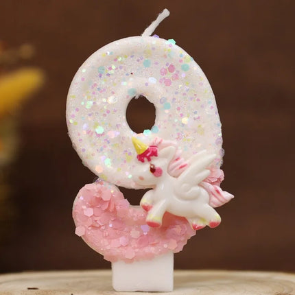 Happy Birthday Candles Pink Unicorn 4 Year Baby Candle Decoration For Cake Glitter Birthday Candle Party Anniversary Decorate
