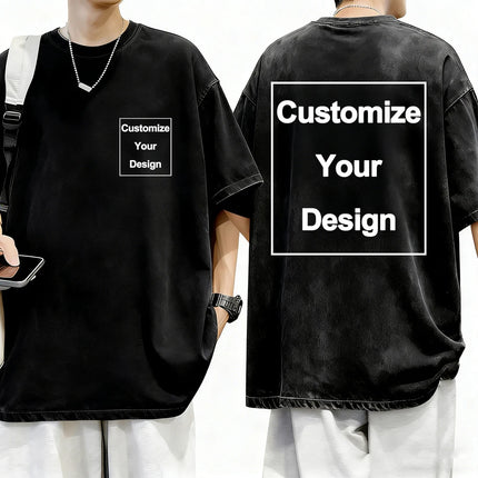 Summer Custom Washed T-Shirt Mens Cotton Oversized Tops DIY Logo/Graphic Tees Casual Comfortable T Shirts O-Neck Men's Clothes