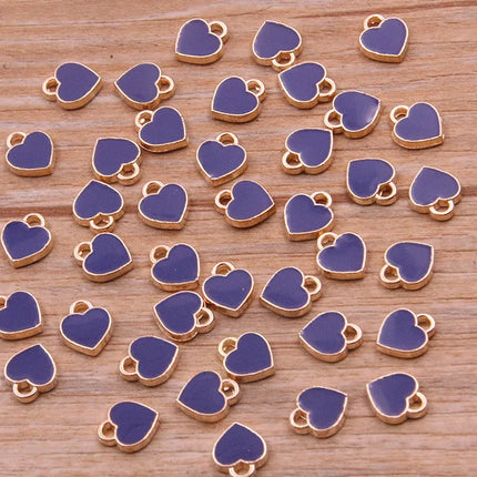 50PCS 6*8mm 10 Color Alloy Metal Drop Oil Small Heart Charms KC Gold Pendant For DIY Bracelet Necklace Jewelry Making