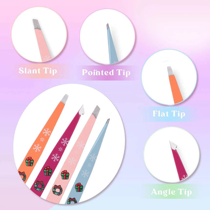 Christmas Multicolor Tweezers High Precision Stainless Steel Eyebrow Tweezers for Facial Hair Eyebrow Grooming Ingrown for Gift