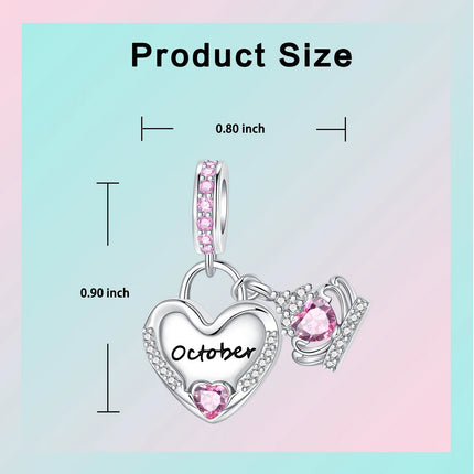 925 Sterling Silver January-December Birthday Stone Love Zircon Pendant Bead Fit Charms Necklace Bracelet Women Jewelry DIY Gift