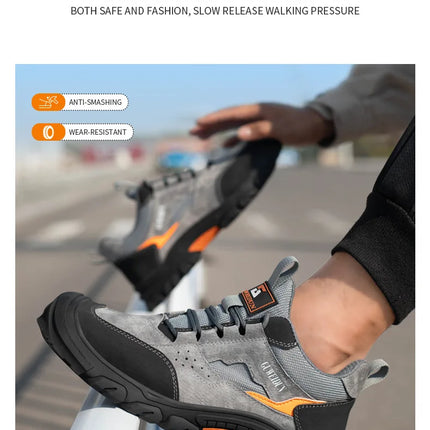 Men Safety Work Shoes Plastic Toe Safety Boots Fashion Lightweight Comfort Working Sneakers Anti-puncture Indestructible Shoes