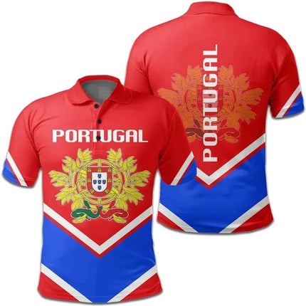Portugal Flag Polo Shirt Men Summer Lapel Button Tshirts Casual Short Sleeve Shirts 3d Printed Sports Tees Top Male Clothing