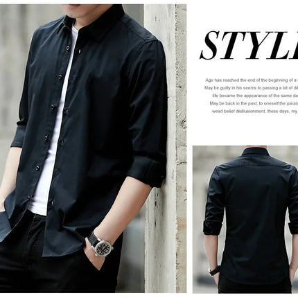 Spring New Men's Classic White Shirt Long Sleeve Plus Size Business Casual Shirt Work Korean Style Slims Smooths Your Silhouette