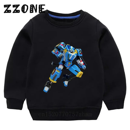 Kids Sweatshirts Tobot Evolution Transformer Robot Car Print Funny Children Hoodies Casual Baby Pullover Tops Girls Boys Clothes