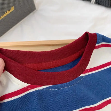 2025 Stylish Boys' Striped Sweatshirt  Comfortable Long Sleeve Top for Spring & Autumn Casual Base Layer Shirt