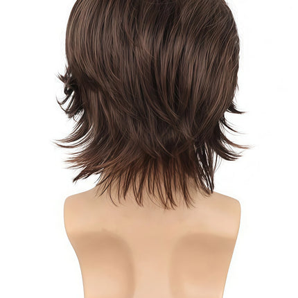 Brown Layered Wolf Cut Wig for Men, Natural Synthetic Hair with Textured Fringe for Daily and Cosplay Looks