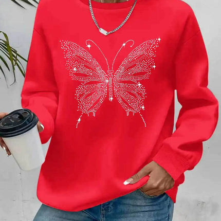 Women's Casual Heart Print Pullover Sweatshirt Geometric Design Long Sleeve Round Neck Machine Washable Regular Fit for Autumn